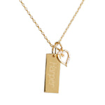 Girls Gold-Plated Bar Necklace with Heart - Engraveable