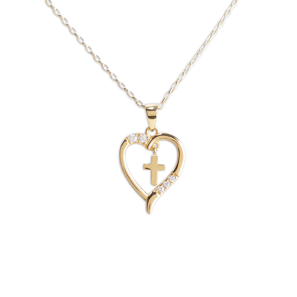 Gold-Plated Children's Dancing Cross Heart Necklace