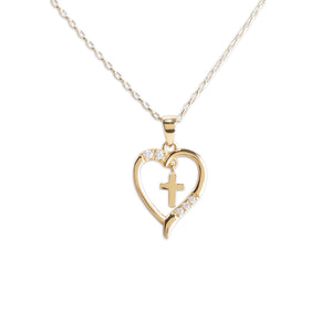Girls First Communion Gold-Plated Dancing Cross Heart Necklace