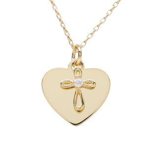 14K Gold-Plated Engraved Heart w/Cross Necklace for Godchild Gift for Girls