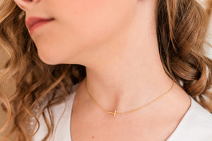 14K Gold-Plated Children's Horizontal Cross Necklace