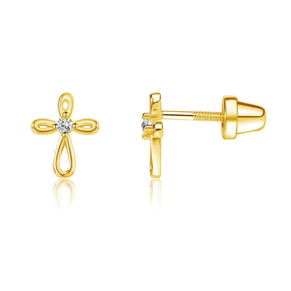 14K Gold-Plated Infinity Cross Earrings for Baptism or Communion