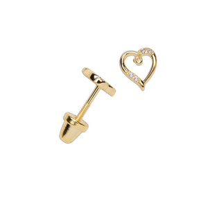14K Gold-Plated Heart (Open) Earrings for Babies and Kids