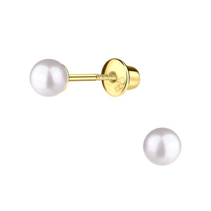 14K Gold-Plated White Pearl Earrings for Babies and Kids
