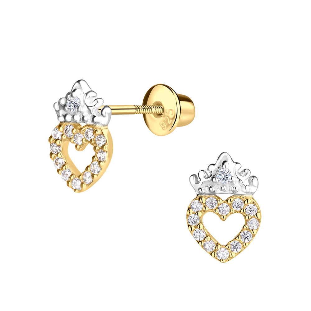 14K Gold and Sterling Silver Princess Tiara Earrings (GPE-Tiara Hearts)