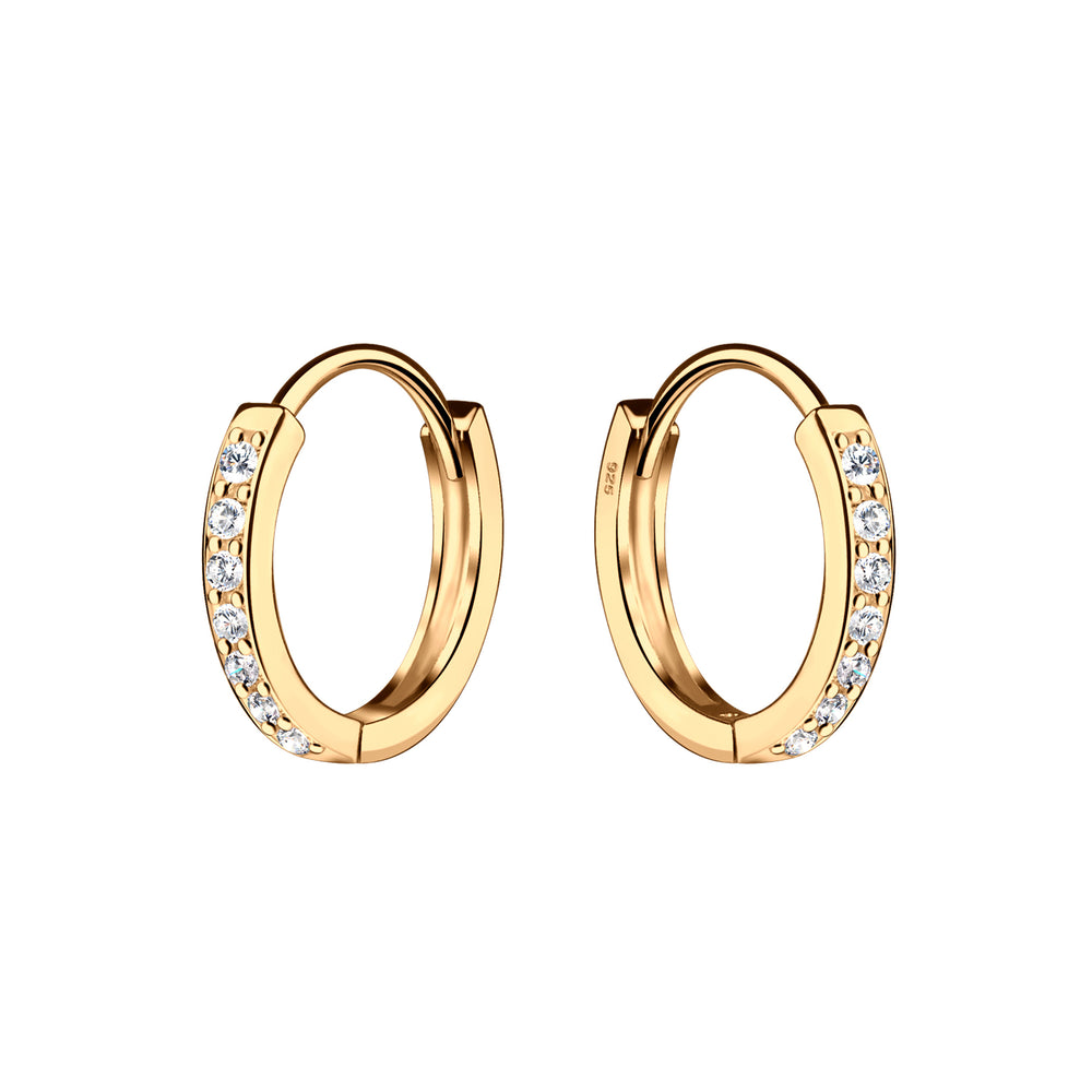 14K Gold-Plated Huggie Hoop Earrings with CZs for Kids 10mm