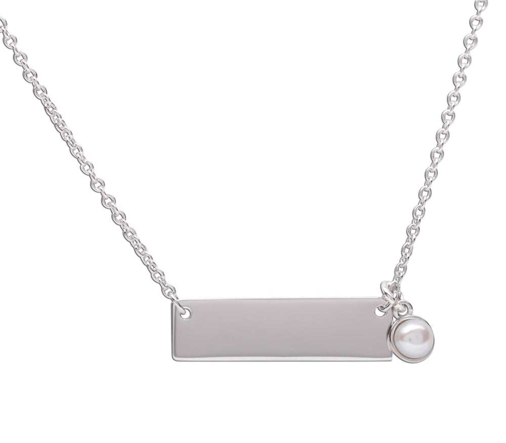 
                
                    Load image into Gallery viewer, Sterling Silver Children&amp;#39;s Bar Necklace with Pearl (BCN-HBar Pearl)
                
            