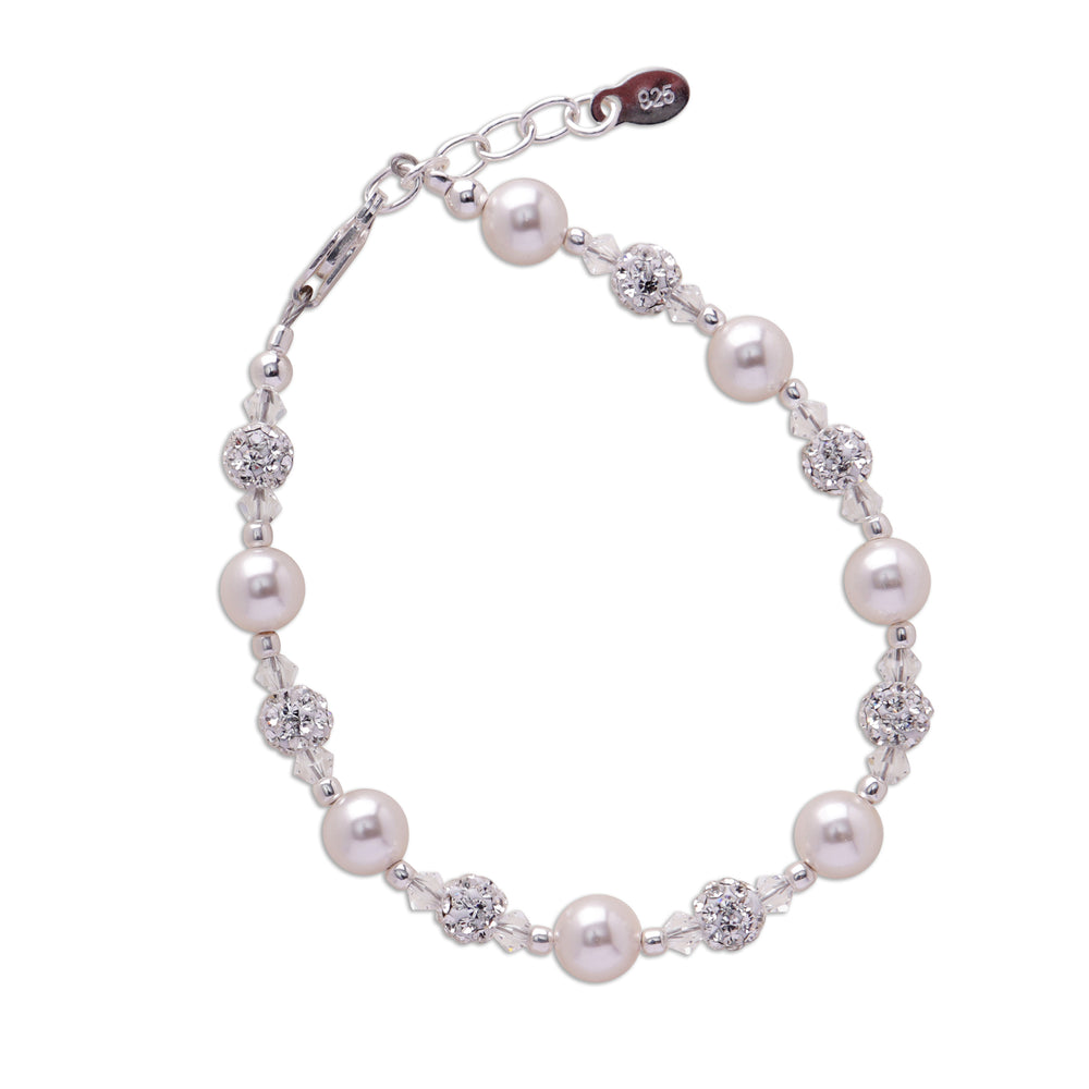 Sterling Silver White Pearl and Stardust Flower Girl Bracelet