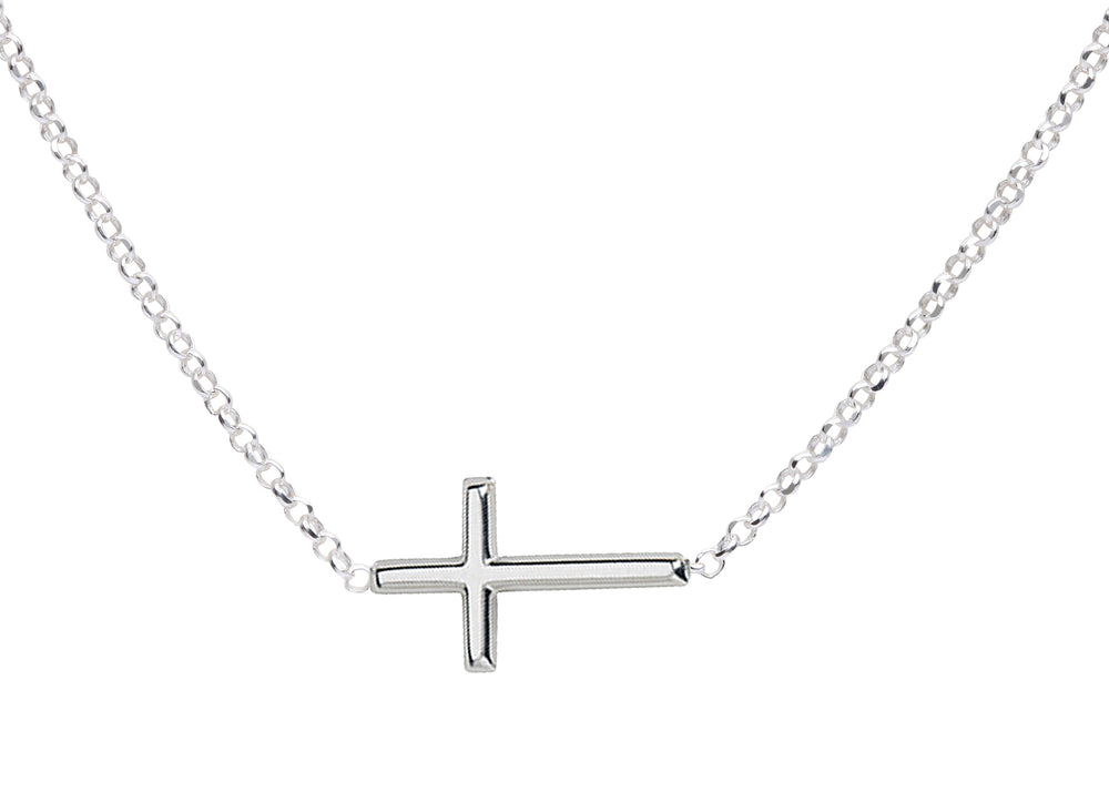 
                
                    Load image into Gallery viewer, Sterling Silver Children&amp;#39;s Horizontal Cross Necklace for Girls
                
            