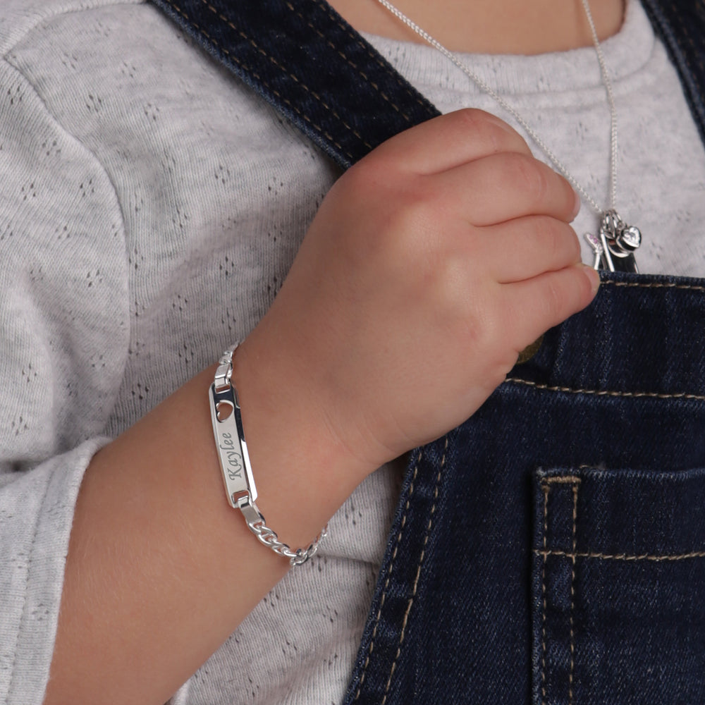 
                
                    Load image into Gallery viewer, ID Bracelet (Heart) FREE Engraved - Sterling Silver or 14K Gold Plated for Kids
                
            