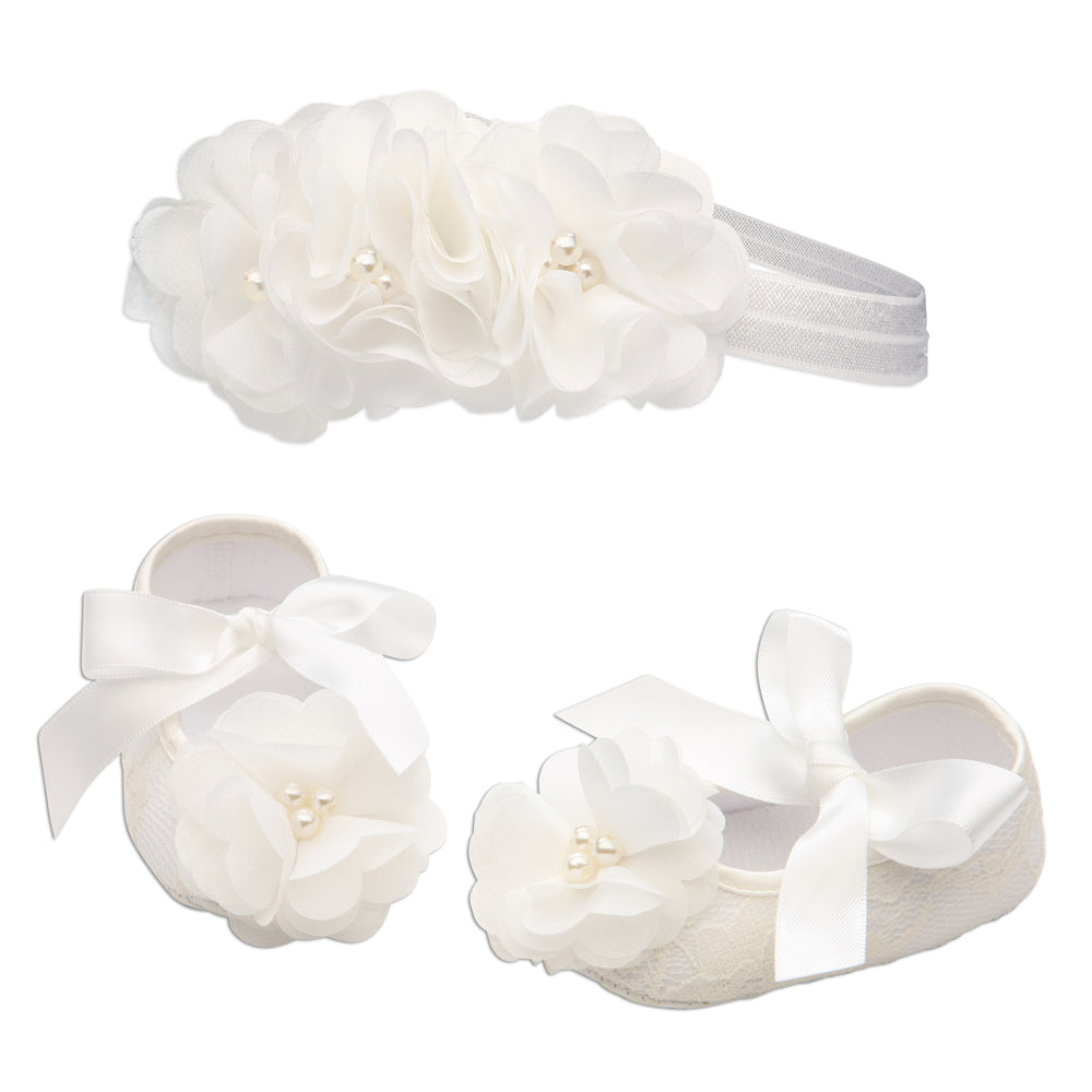 
                
                    Load image into Gallery viewer, Ivory Lace Baptism Shoe and Headband Set (KSG-083-Shoe Set)
                
            