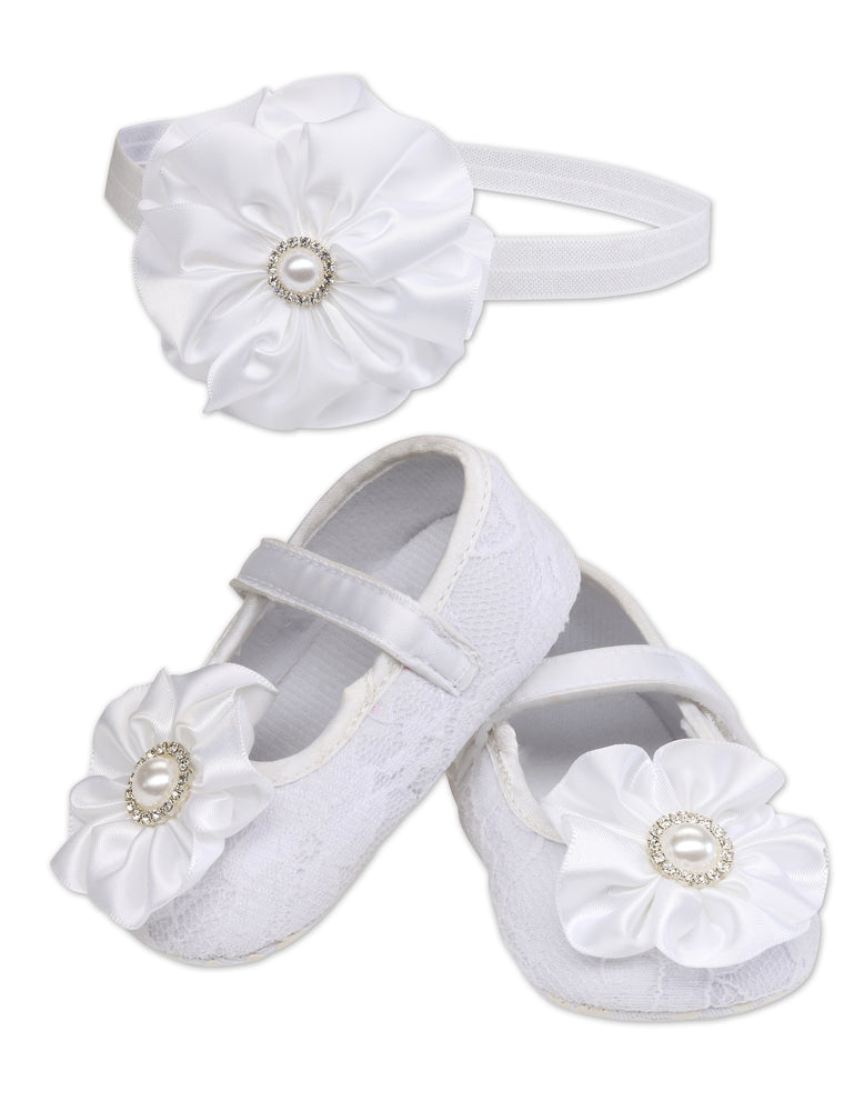
                
                    Load image into Gallery viewer, White Baptism Shoe and Headband Set
                
            