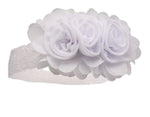 White Headband with Chiffon Flowers and Lace