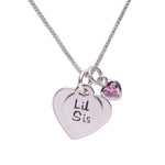Sterling Silver Personalized Little Sis Heart Necklace for Little Sisters