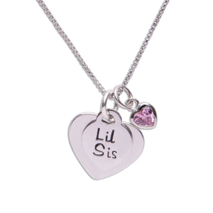 
                
                    Load image into Gallery viewer, Sterling Silver Personalized Little Sis Heart Necklace for Little Sisters
                
            