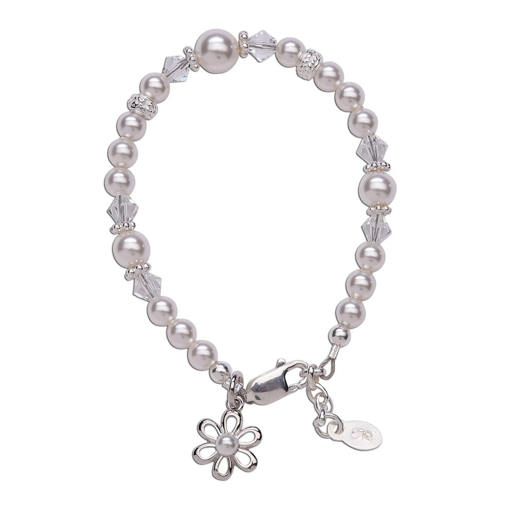 Lila - Sterling Silver Pearl Bracelet with Daisy for Little Girls