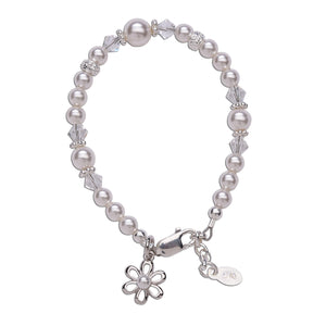 
                
                    Load image into Gallery viewer, Lila - Sterling Silver Pearl Bracelet with Daisy, Flower Girl Gift
                
            