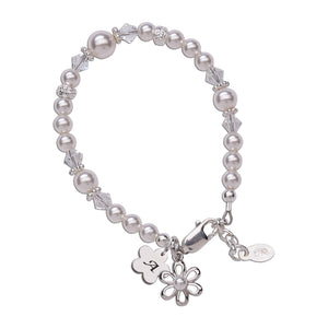 
                
                    Load image into Gallery viewer, Lila - Sterling Silver Pearl Bracelet with Daisy for Little Girls
                
            