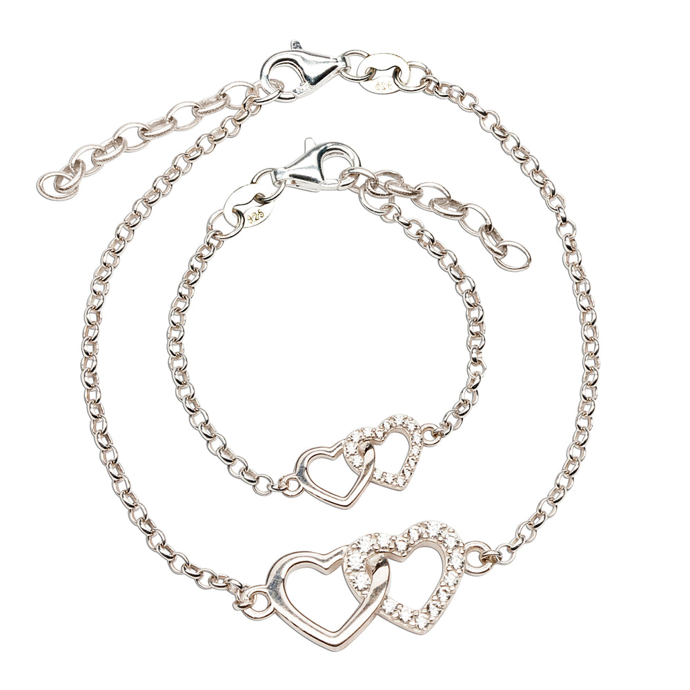 
                
                    Load image into Gallery viewer, Mom and Me Bracelet Set - Silver Hearts
                
            