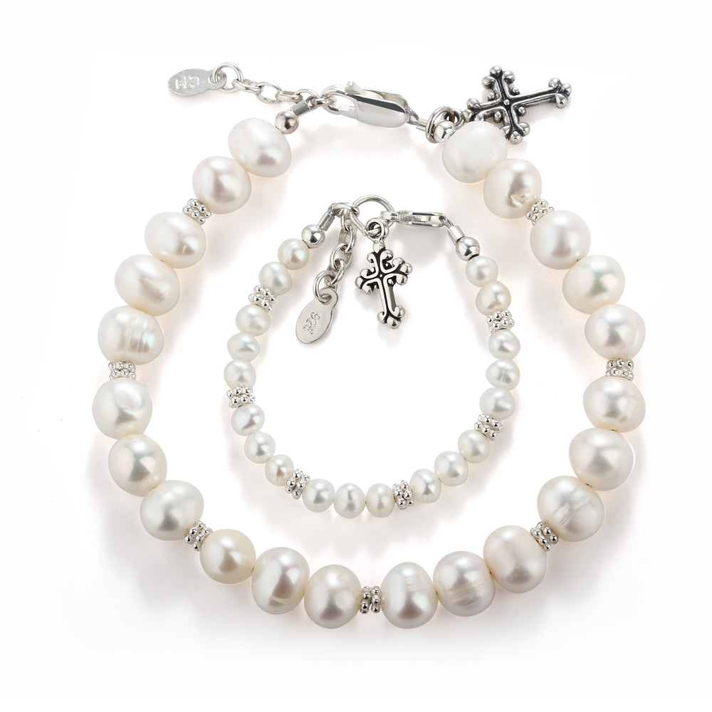 Mom and Me Bracelet Set - Baptism Gift with Cross Charms