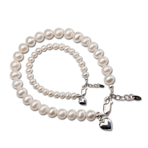 Mom and Me Pearl Bracelet Set - Silver Hearts