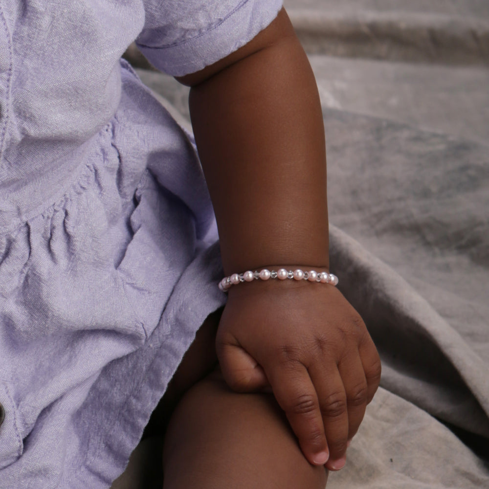 Sterling Silver Pink Pearl Bracelet for New Infant Baby and Little Girls
