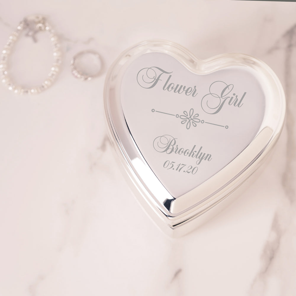 Custom Silver Heart Jewelry Box with Engraving for Girls