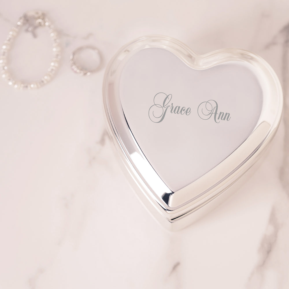 Custom Silver Heart Jewelry Box with Engraving for Girls