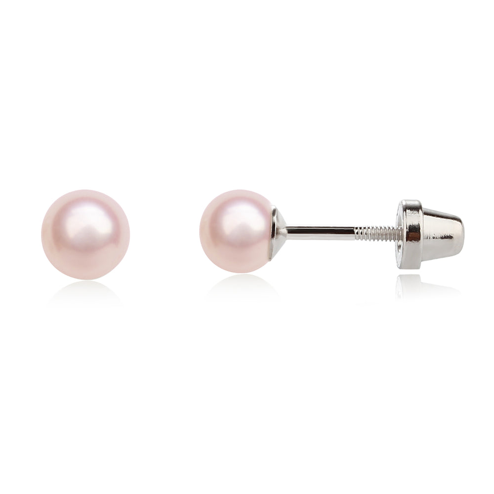 
                
                    Load image into Gallery viewer, Sterling Silver Child&amp;#39;s Pink Freshwater Pearl Screw Back Earrings
                
            