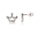 Sterling Silver Princess Tiara Crown Earrings with Screw Backs