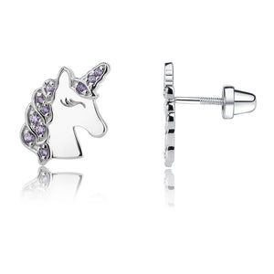 
                
                    Load image into Gallery viewer, Sterling Silver Girl&amp;#39;s Lavender Unicorn Earrings
                
            