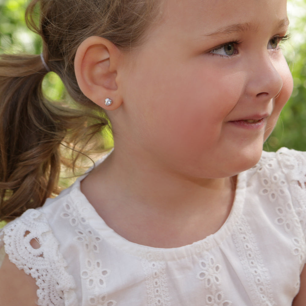 Kids Sterling Silver Clear CZ Stud Screw Back Earrings for Girls –  Cherished Moments Jewelry