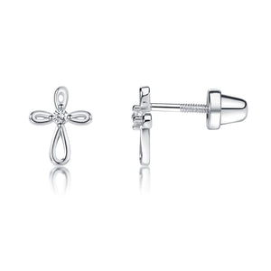 
                
                    Load image into Gallery viewer, Sterling Silver Infinity Cross Earrings for Baptism or Christening Gifts
                
            