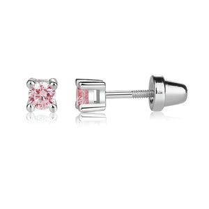 Sterling Silver Pink CZ Stud Earrings for Baby and Kids