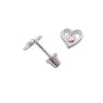 Sterling Silver Heart w/Pink CZ Earring for Baby and Kids