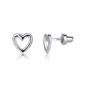 Sterling Silver Children's Hollow Heart Earrings - Cherished Moments Jewelry