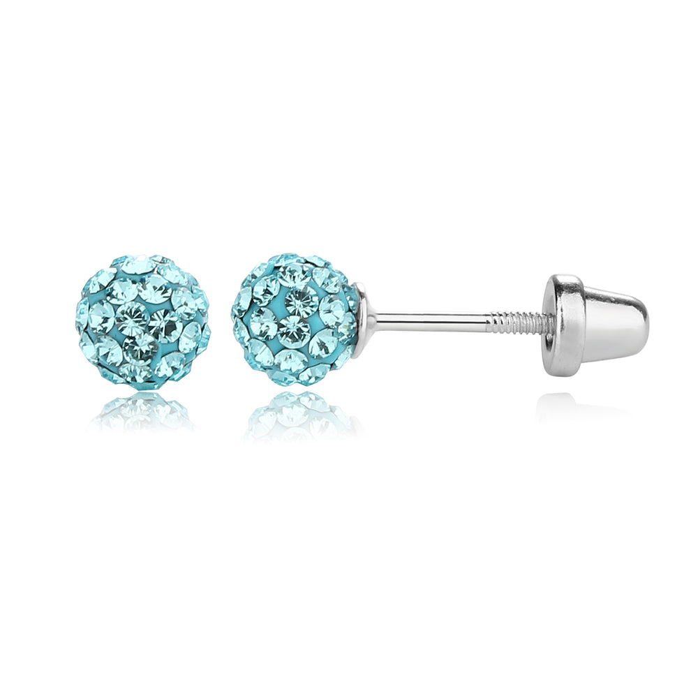 
                
                    Load image into Gallery viewer, Sterling Silver Aqua Stardust Ball Screw Back Earrings
                
            
