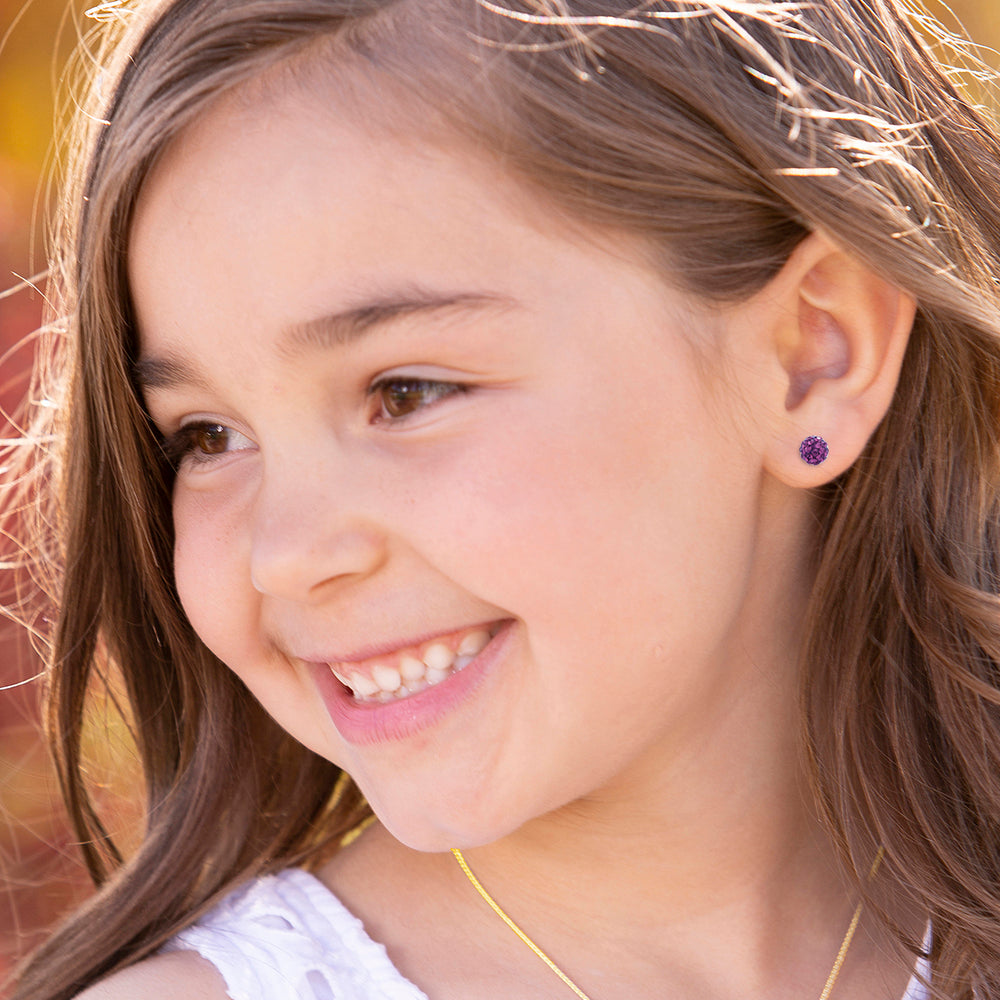 Sterling Silver Birthstone Stardust Ball Screw Back Earrings for Kids