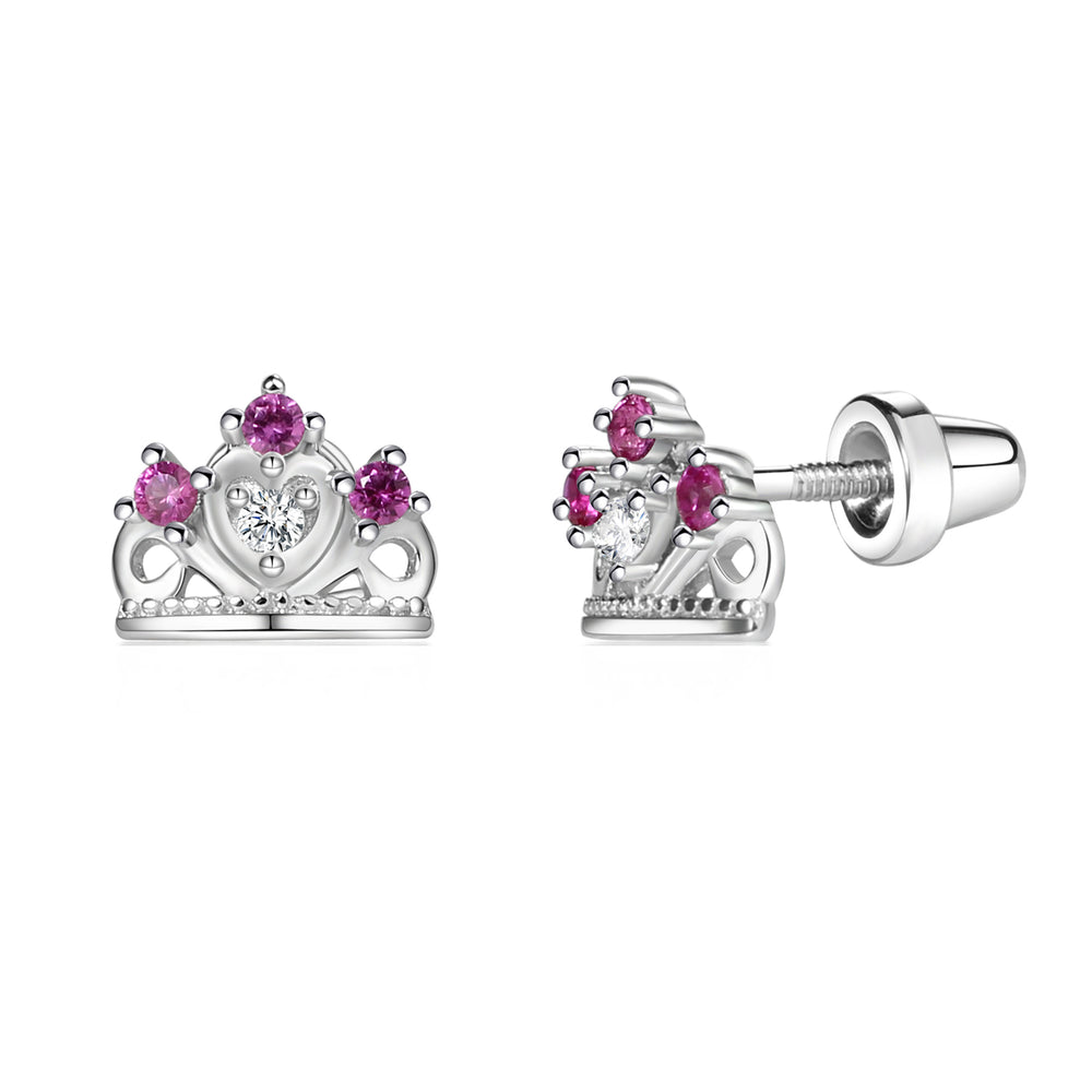 
                
                    Load image into Gallery viewer, Sterling Silver Princess Tiara Earrings with Screw Backs
                
            