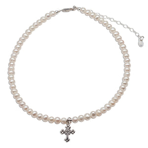 Sterling Silver Pearl Cross Necklace for Kids