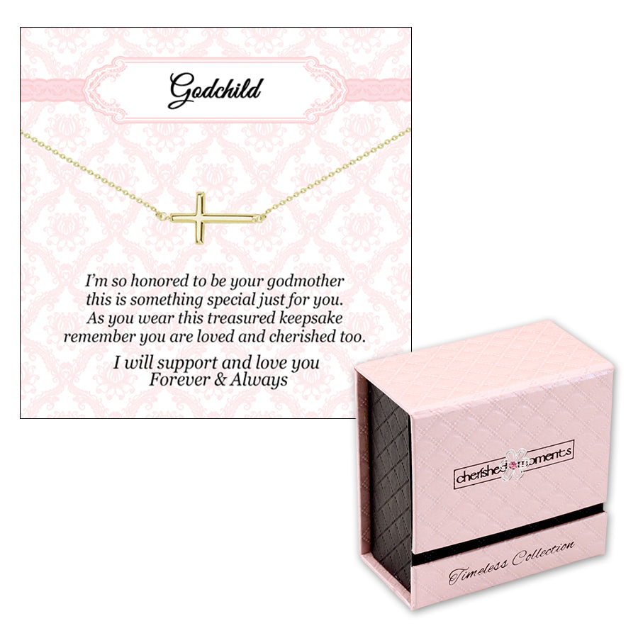 Sterling Silver Horizontal Sideways Cross Necklace Godchild Gift for Girls