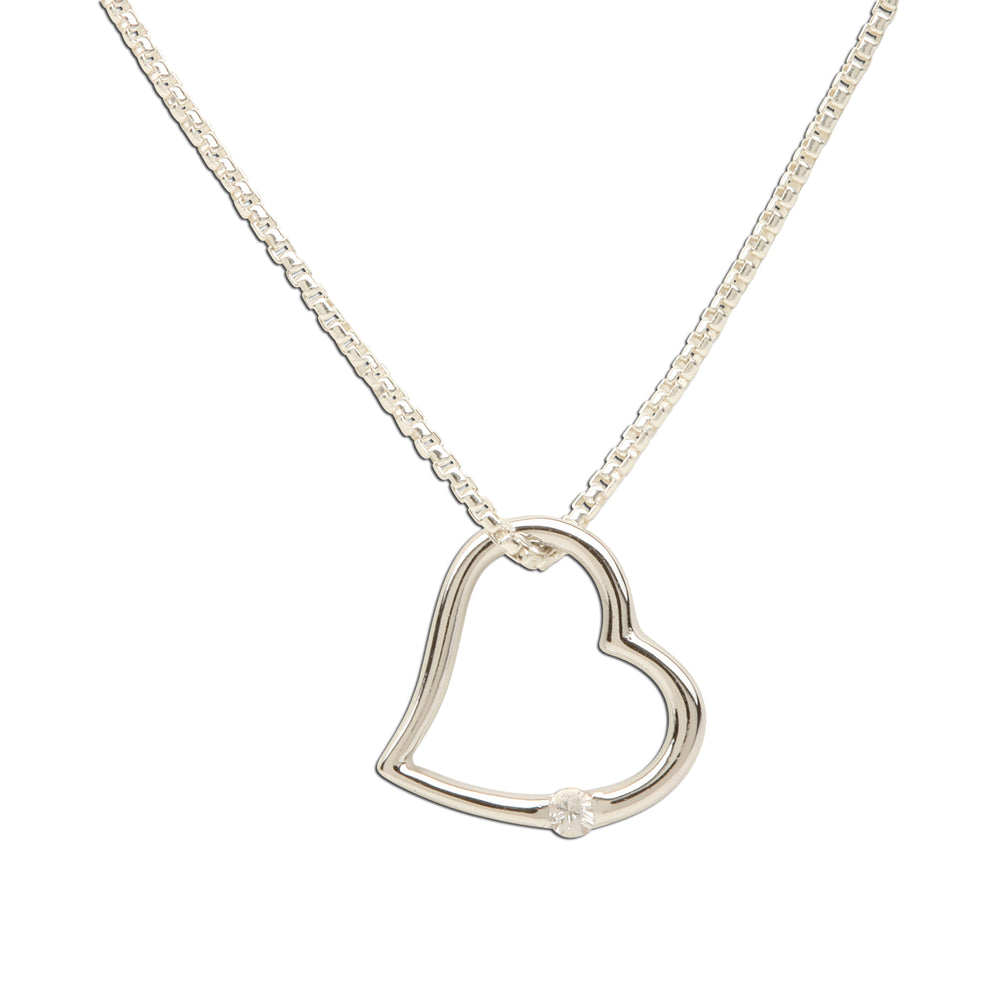 Sterling Silver Girl's Open Heart White Sapphire Necklace
