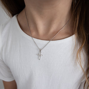 Girls Sterling Silver Cross Diamond Necklace First Communion Gift