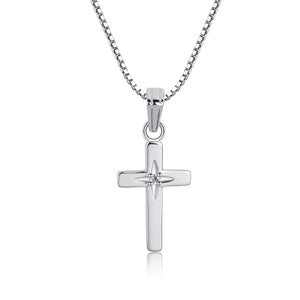 
                
                    Load image into Gallery viewer, Sterling Silver Cross Necklace with Diamond for Girls
                
            