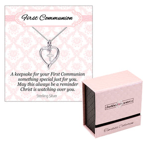 
                
                    Load image into Gallery viewer, Timeless First Communion Cross Heart Necklace Gift for Girls
                
            