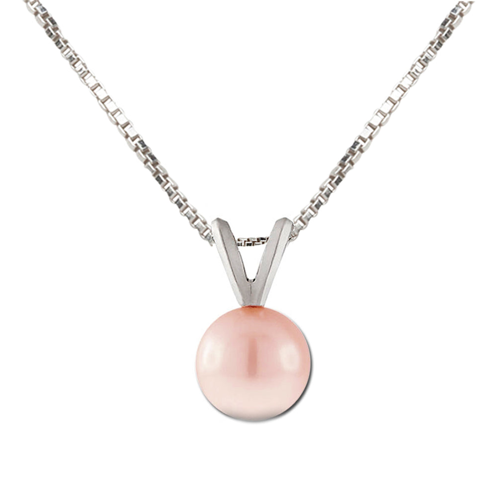Sterling Silver Girls' Freshwater Pearl Necklace-Pink