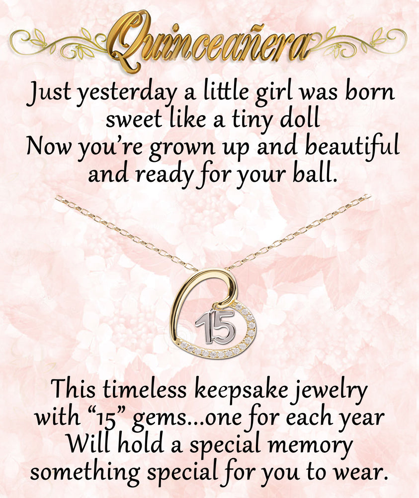 14K Gold Quinceanera Heart Necklace for Girls Sweet 15 Birthday Gift –  Cherished Moments Jewelry