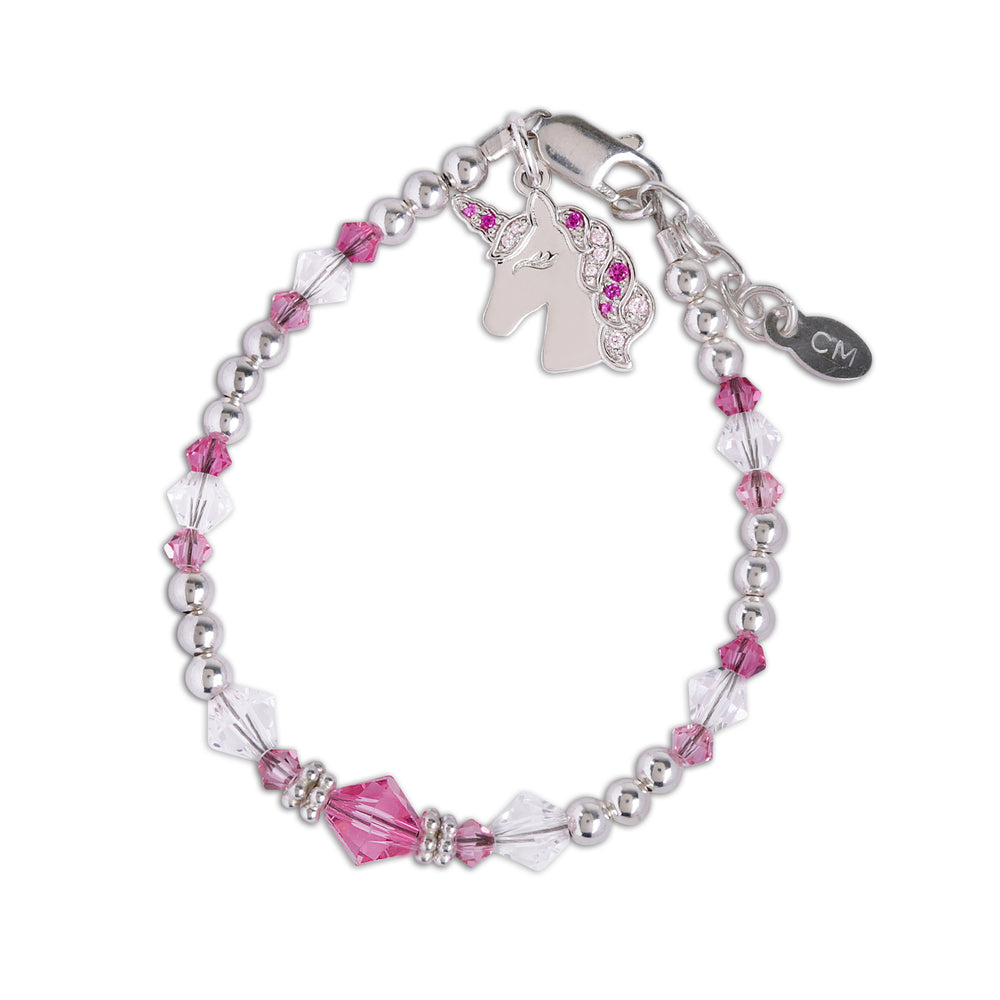 Children's Sterling Silver Pink Unicorn Bracelet for Little Girls Med (1-5 Years)