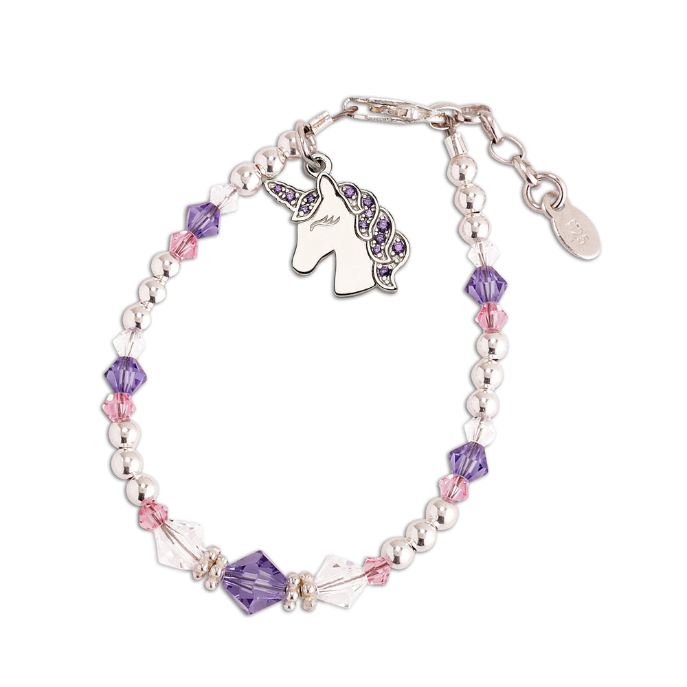 Children's Sterling Silver Purple Unicorn Bracelet for Little