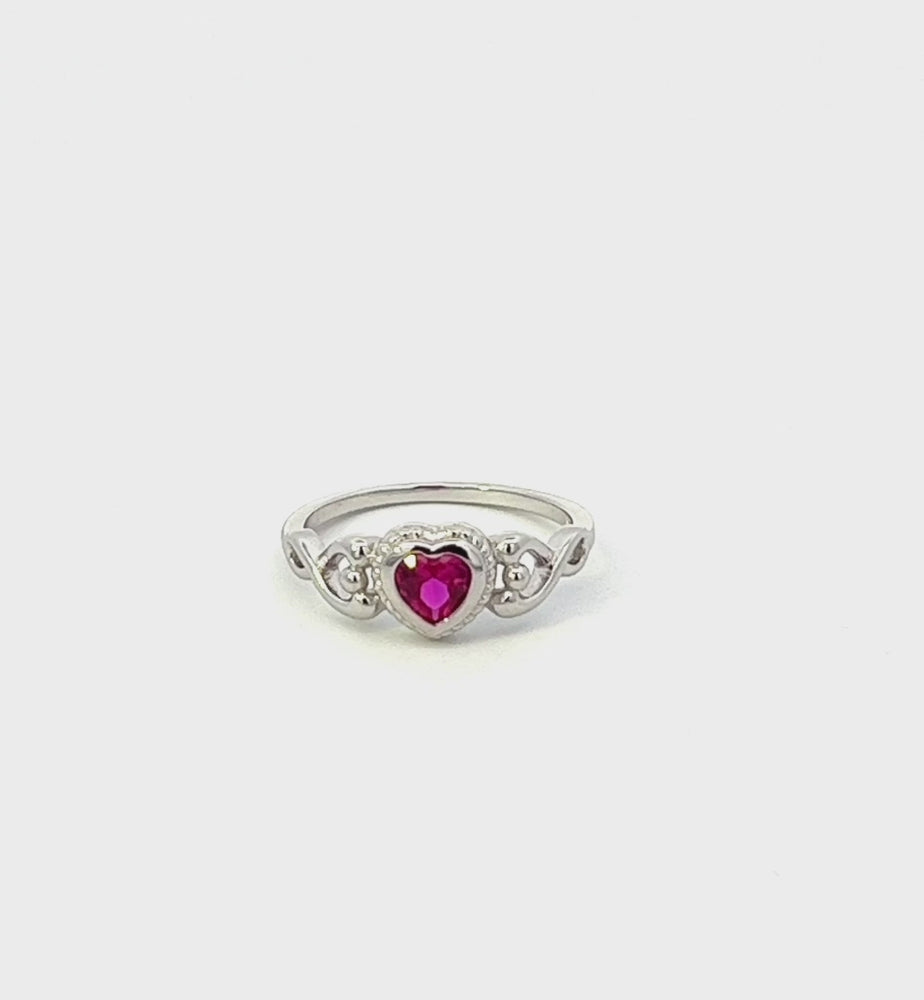 
                
                    Load and play video in Gallery viewer, Sterling Silver Ruby Heart Baby Ring for Girls
                
            